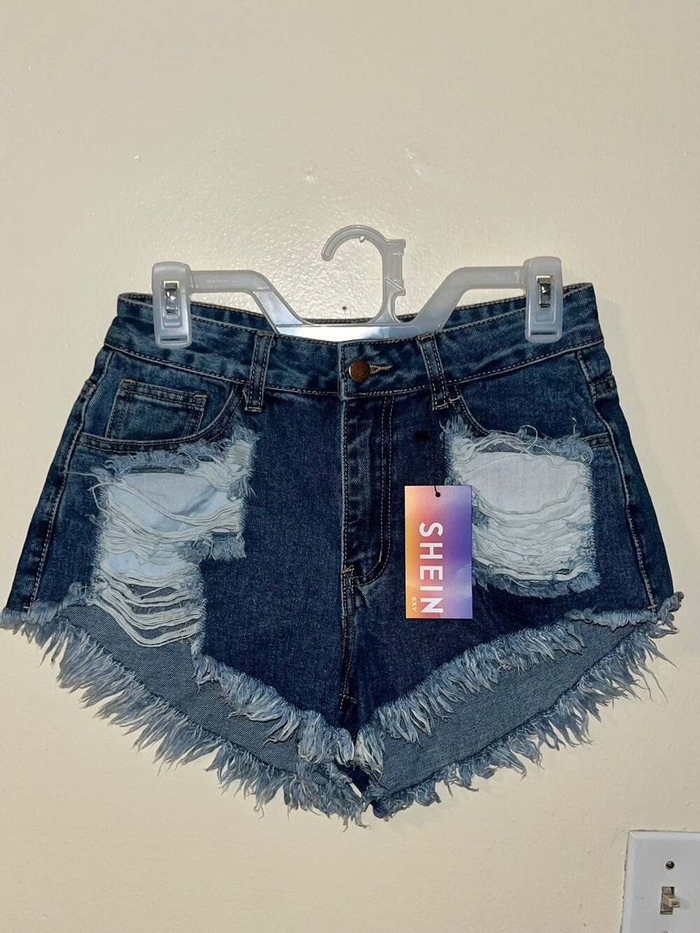 Shein SXY  Crazy Little Fringe 5 Pocket Ripped Distressed Look Denim Shorts Med